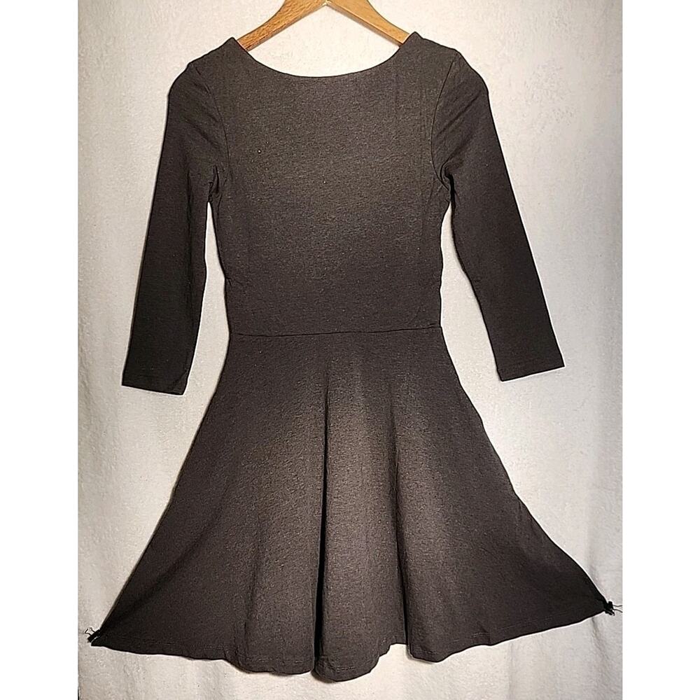 Pact Organic Cotton 3/4 Sleeve Flare Midi Dress Charcoal With Pockets XS New - Picture 6 of 8
